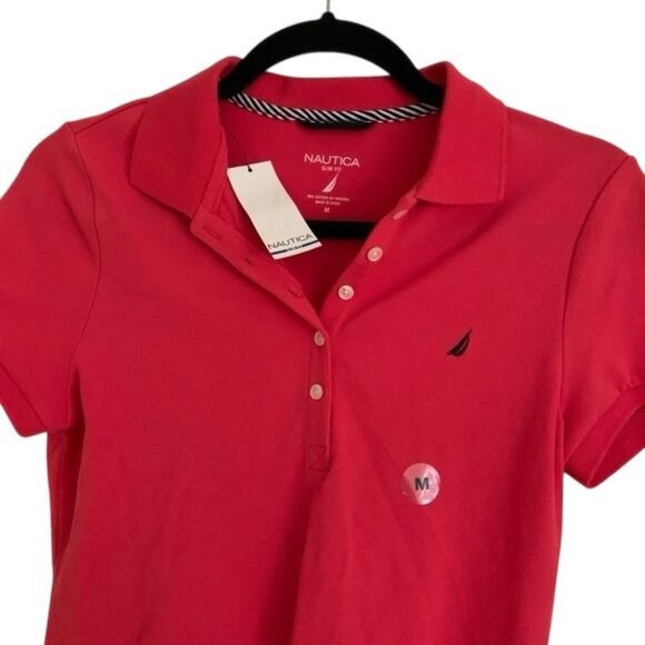Nautica Slim Fit Womens Red Polo Top- Short Sleeve Collared Shirt- Med- NWT - Picture 5 of 9
